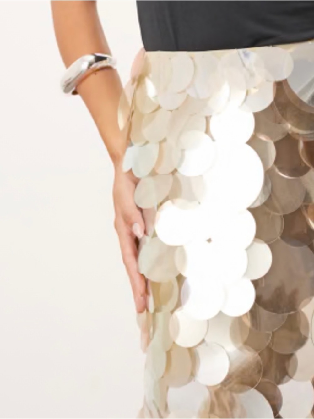 Anthropology Sequin Disc Pencil mirror paillete colum Maxi Skirt gold